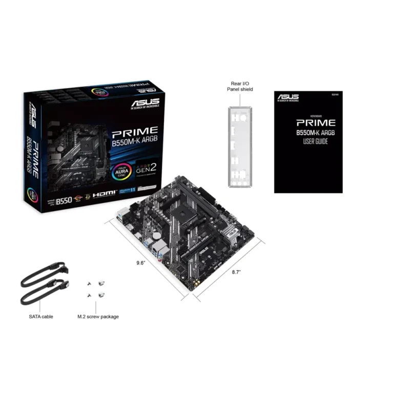ASUS PRIME B550M-K ARGB motherboard, showcasing its PCIe 4.0 x16 slot for graphics cards.
