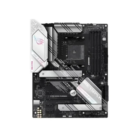 ASUS ROG STRIX B550-A GAMING ATX Motherboard - Top View, White/Silver Design