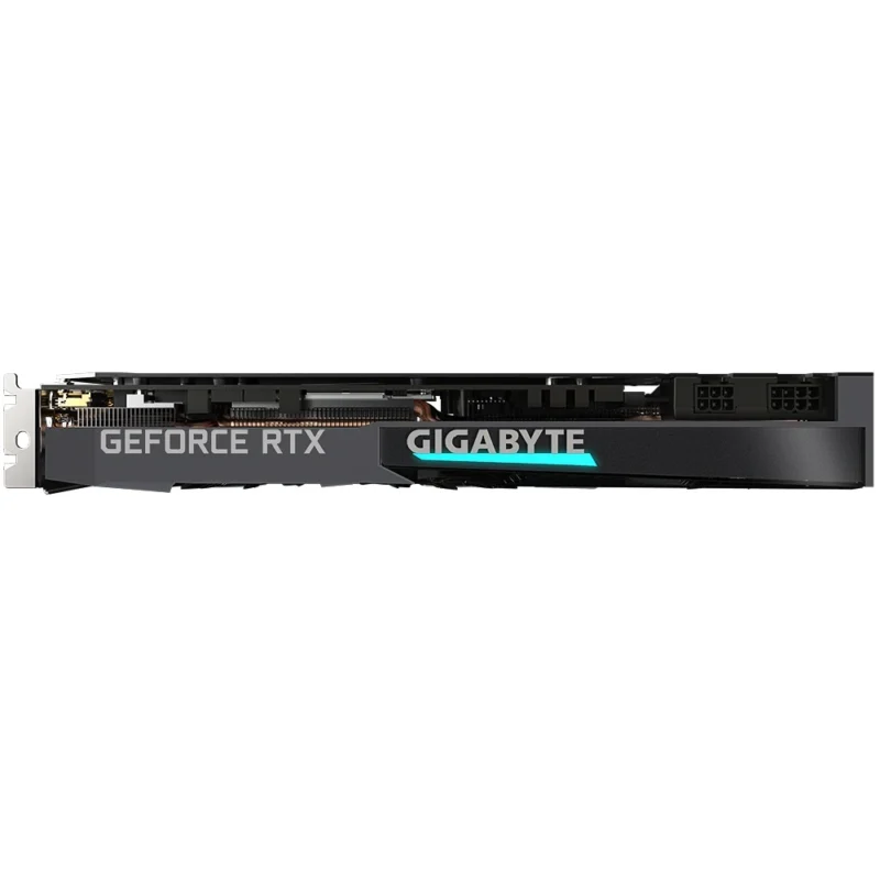 GIGABYTE GeForce RTX 3070 EAGLE 8GB displaying the side branding, and backplate.