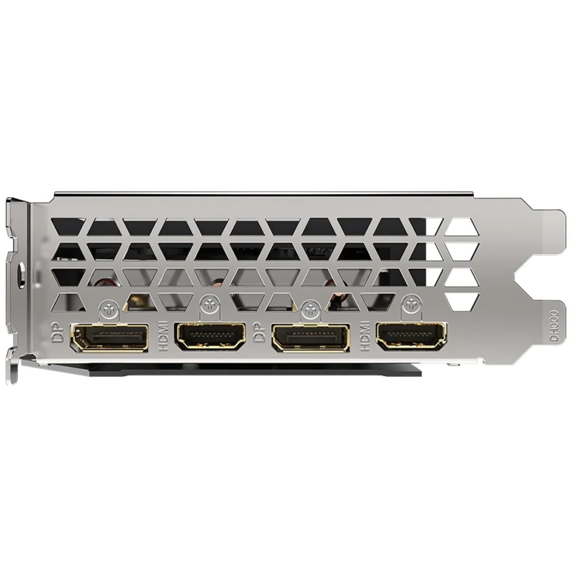 GIGABYTE GeForce RTX 3070 EAGLE 8GB shown from the rear, with a clear view of the two HDMI and two DisplayPort outputs.