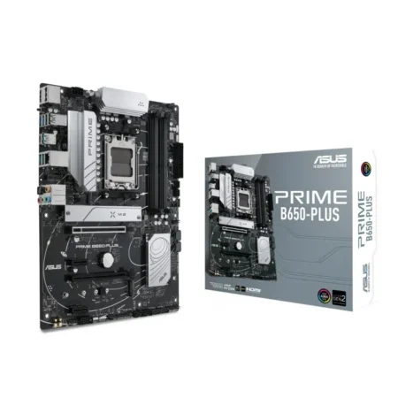 ASUS PRIME B650-PLUS motherboard featuring AM5 socket, DDR5 memory slots, and PCIe 5.0 M.2 slot.