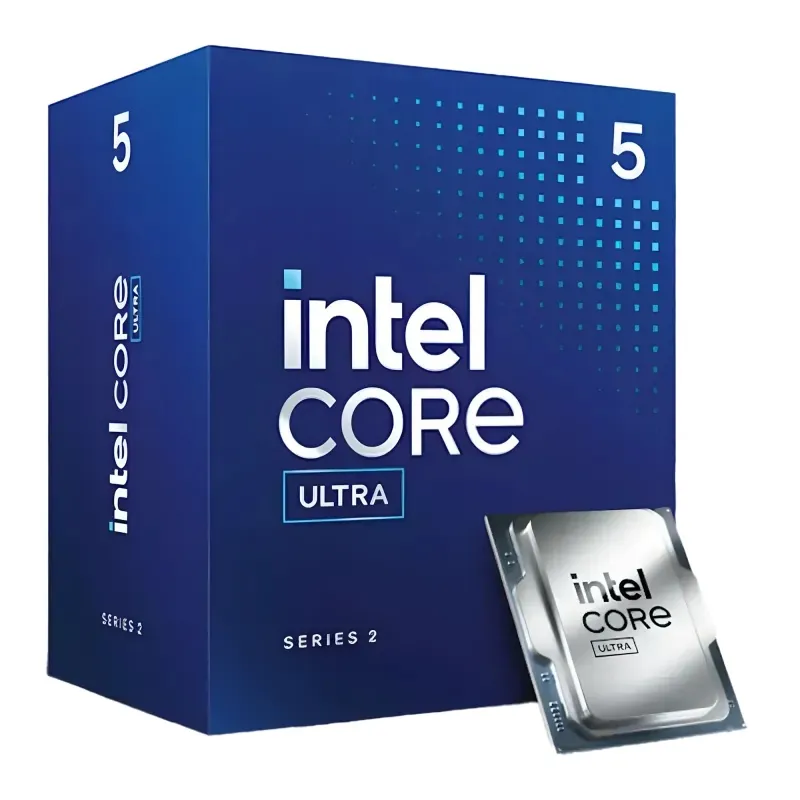 The Intel Core Ultra 5 225F desktop processor box and CPU together.