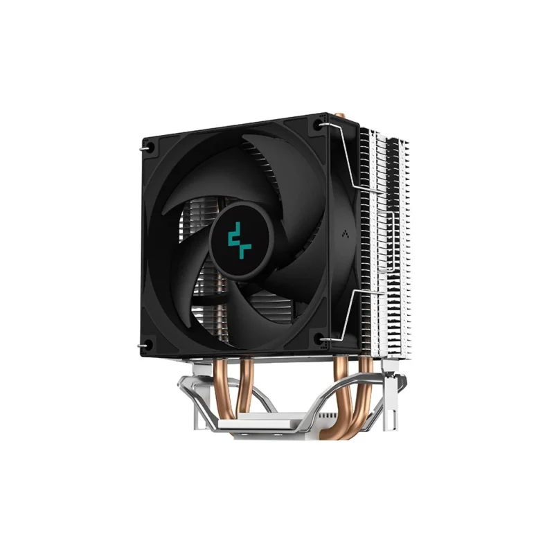 Right-angle perspective of the DeepCool AG200, highlighting its build quality and fan mounting clips.