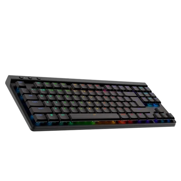 Hero shot of the Logitech G515 LIGHTSPEED TKL positioned to the right, providing a clear view of the left side profile.