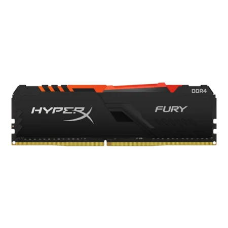 A front view of the Kingston HyperX FURY RGB Black 16GB DDR4 3200MHz RAM module on a white background.