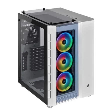 A hero shot of the white CORSAIR Crystal Series 680X RGB Mid Tower PC Case on a clean background.