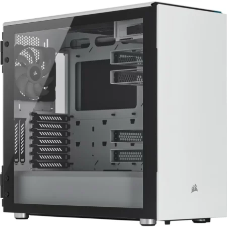 Another front angle view of the CORSAIR Carbide Series 678C in White, at a sharper angle.