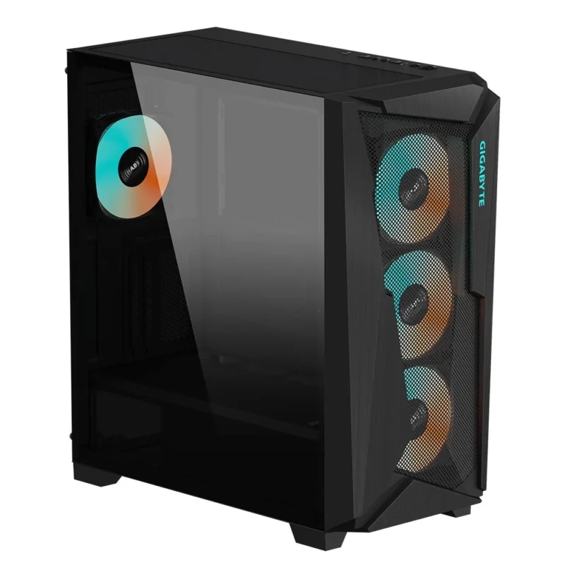 Another front angle view of the GIGABYTE C301 GLASS in Black, at a sharper angle.