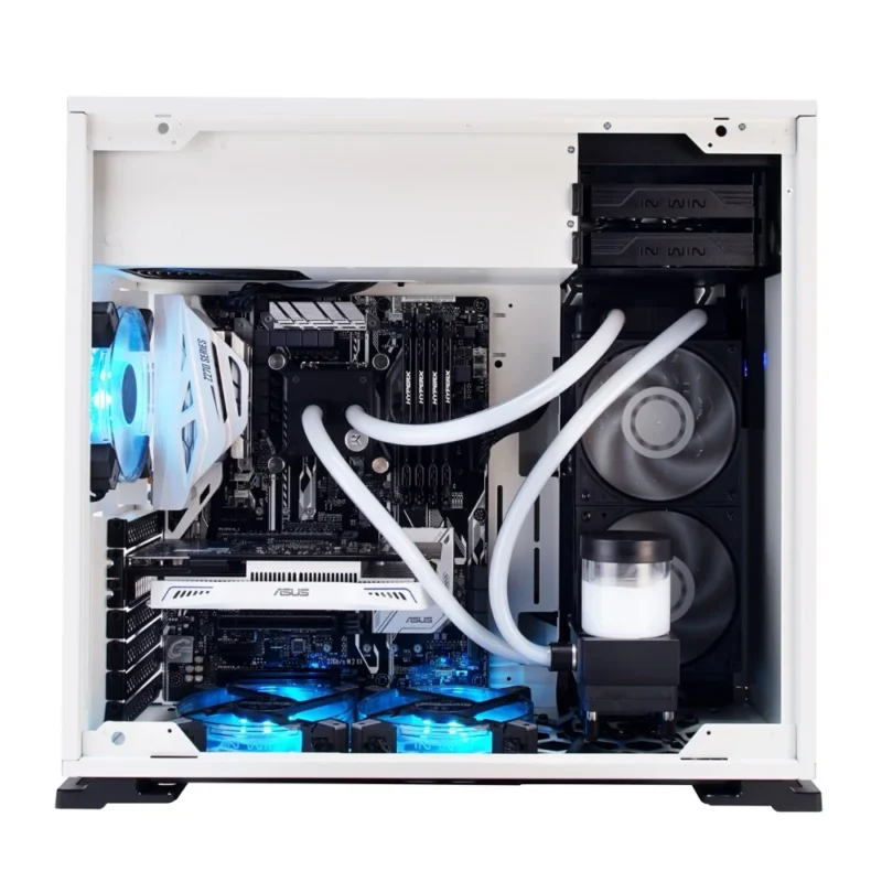 A complete gaming PC build installed inside the InWin 101 RGB.