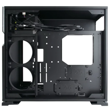 Direct side view of the InWin 101C RGB with the cable management panel removed, revealing the cable routing space.