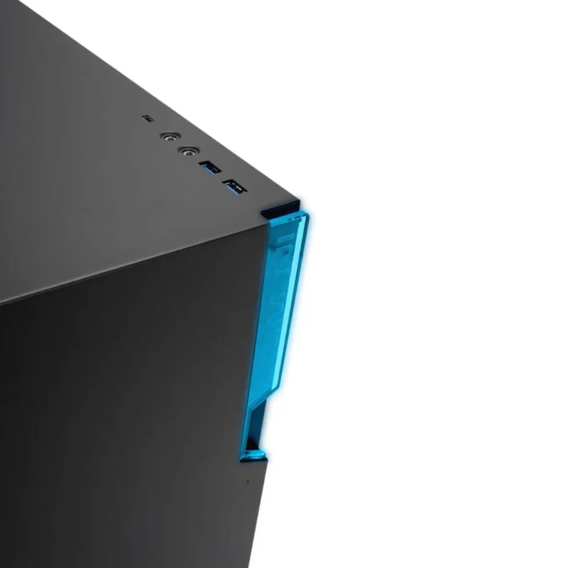 A top-down close-up of the I/O panel on the InWin 101C RGB.