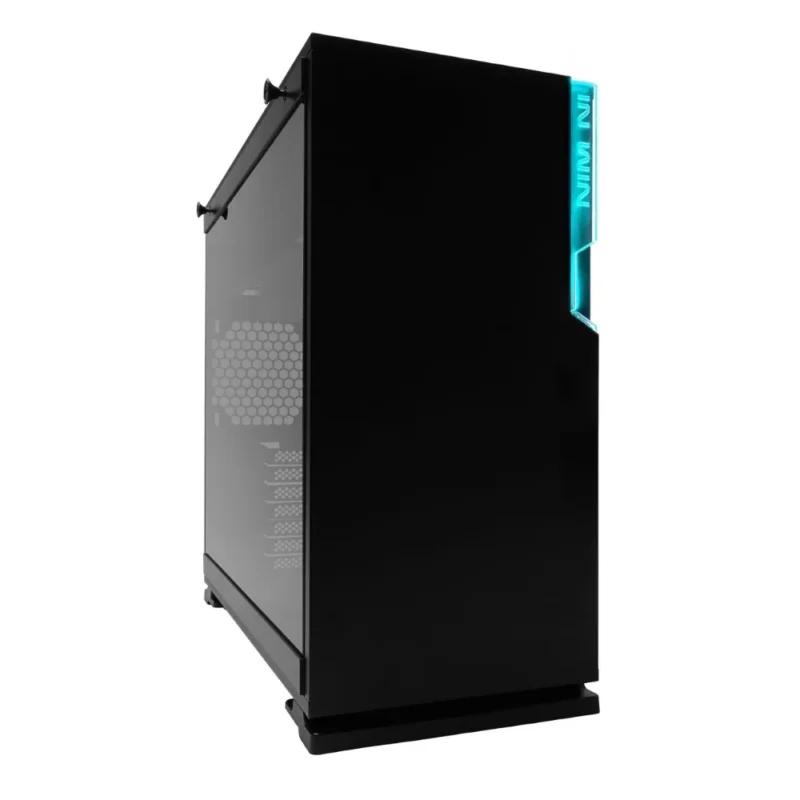 Another front angle view of the InWin 101C RGB in Black, at a sharper angle.