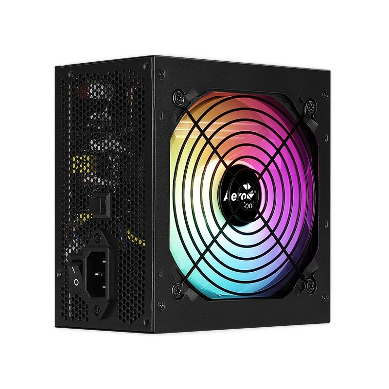 Angled side view of the Aerocool KCAS PLUS GOLD 850W emphasizing its compact ATX dimensions and AC Input.