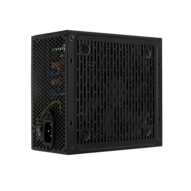 Angled side view of the Aerocool LUX 1000W emphasizing its compact ATX dimensions and AC input.