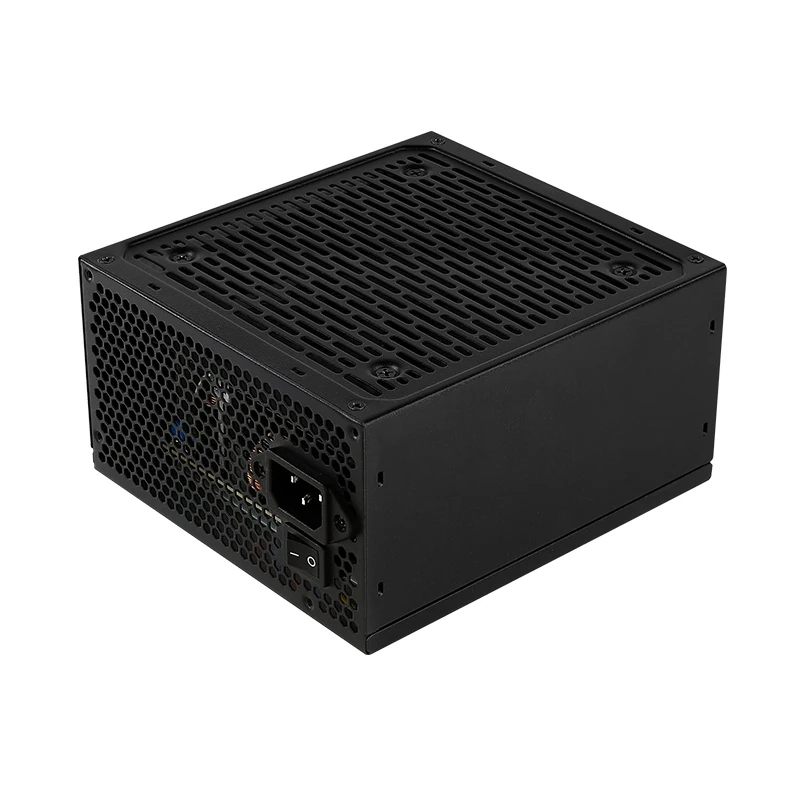 Top-down angle of the Aerocool LUX 1000W, highlighting the fan grille and rear power switch.