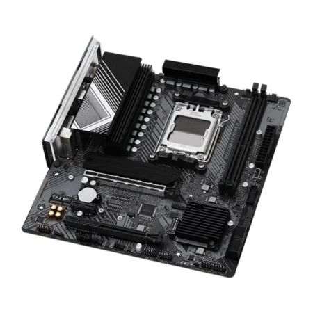 Top-down view of the ASRock B650M-HDV/M.2, detailing the AM5 socket, two DDR5 slots, and compact layout.