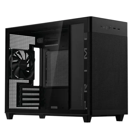 A hero shot of the black ASUS Prime AP201 Mini Tower PC Case on a clean background.