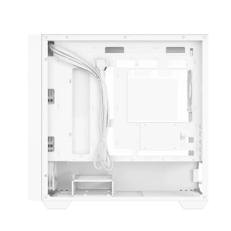 Direct side view of the ASUS A21 PLUS with the cable management panel removed, revealing the 33mm cable routing space.