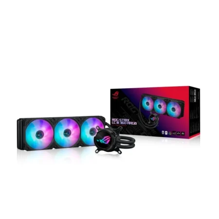 ASUS ROG STRIX LC III 360 ARGB retail packaging, showing the box and the AIO cooler.