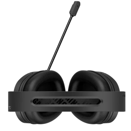 The ASUS TUF Gaming H1 Wireless headset lying on its side, showing the design of the right earcup and the padded headband.
