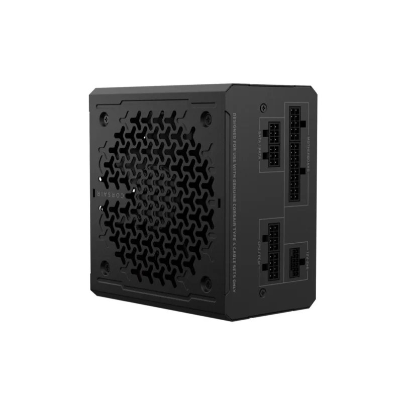An angled shot of the CORSAIR RM650e focusing on the modular connector interface.
