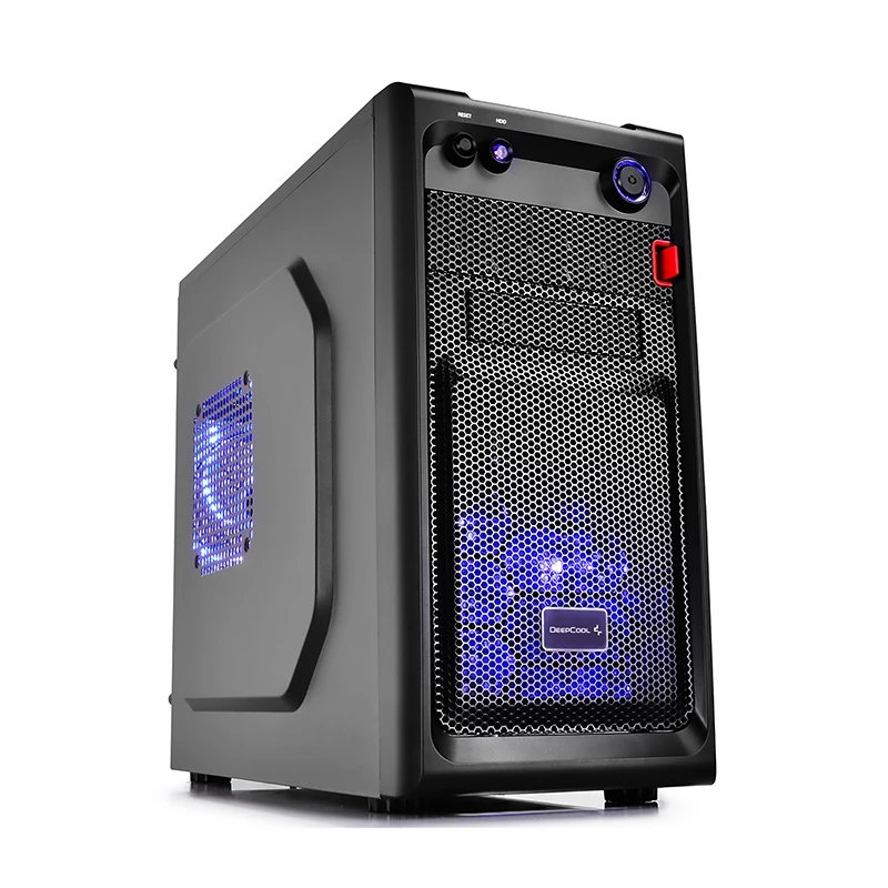 deepcool-dp-matx-smtr-black-front-angle A hero shot of the black DeepCool SMARTER Mini Tower PC Case on a clean background.