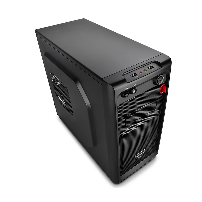 High-angled view of the DeepCool SMARTER showing the front, top, and main side panel.
