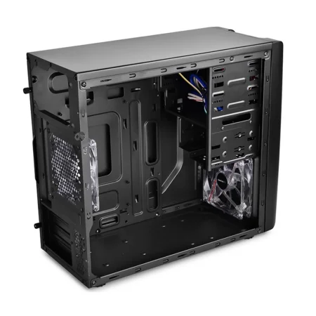 Rear angle view of the DeepCool SMARTER PC case with the panel removed.