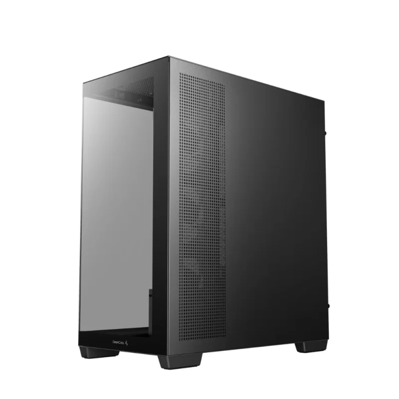 Angled view of the DeepCool CG580 4F V2 showing the front and solid cable side panels.