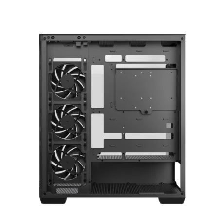 Direct side view of the DeepCool CG580 4F V2 with the cable management panel removed, revealing the cable routing space.