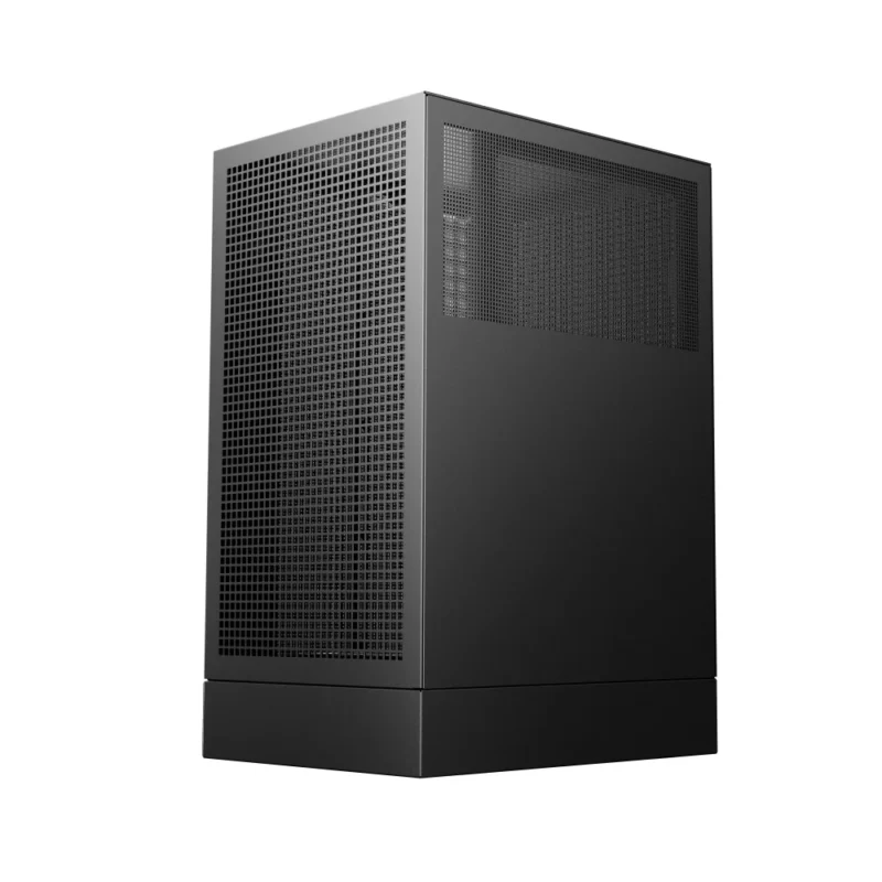 Angled view of the DeepCool CH170 DIGITAL showing the front and solid cable side panels.