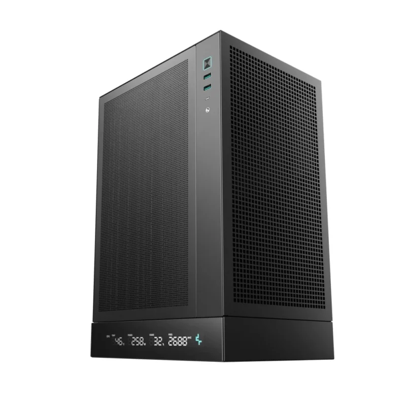 Another front angle view of the DeepCool CH170 DIGITAL in Black, at a sharper angle.