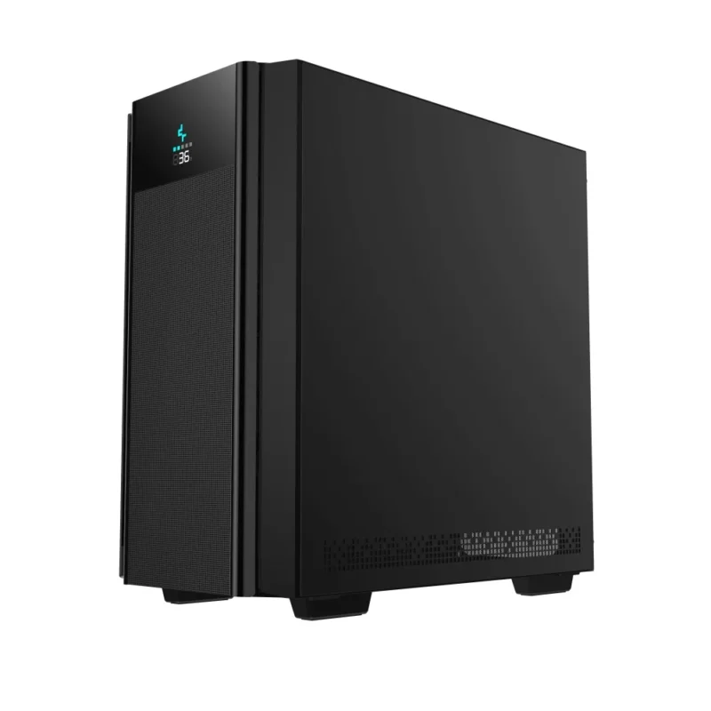 Angled view of the DeepCool CH510 MESH DIGITAL showing the front and solid cable side panels.