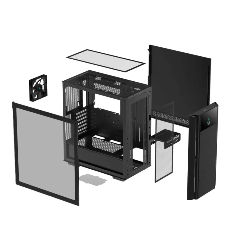 Exploded view of the DeepCool CH510 MESH DIGITAL with all panels detached and in mid-air.
