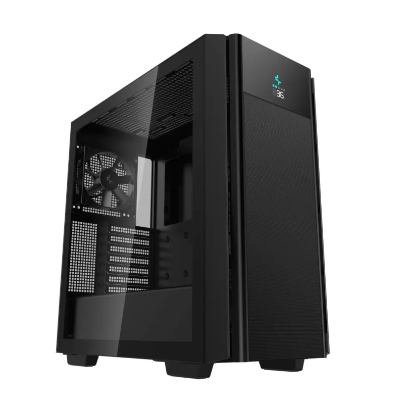 Another front angle view of the DeepCool CH510 MESH DIGITAL in Black, at a sharper angle.
