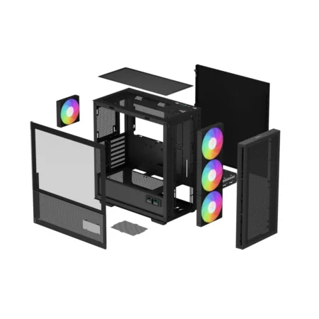 Exploded view of the DeepCool CH560 DIGITAL with all panels detached and in mid-air.