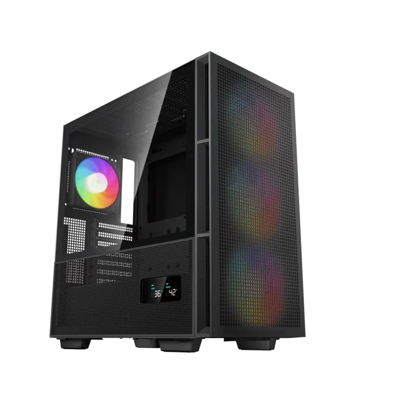 Another front angle view of the DeepCool CH560 DIGITAL in Black, at a sharper angle.