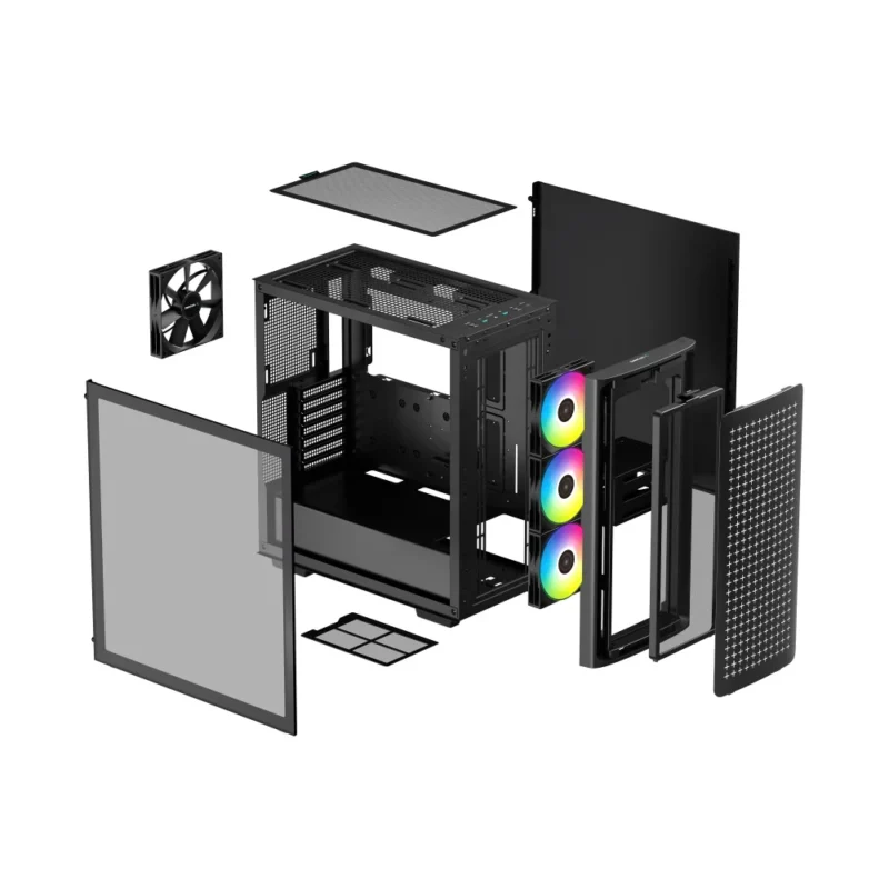Exploded view of the DeepCool CK560 with all panels detached and in mid-air.