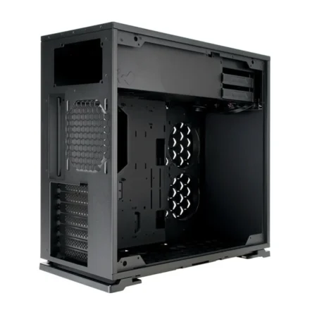 Angled view of the InWin 103, showing the internal and rear view.
