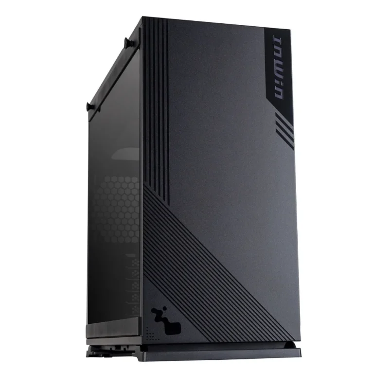 Another front angle view of the InWin 103 in Black, at a sharper angle.