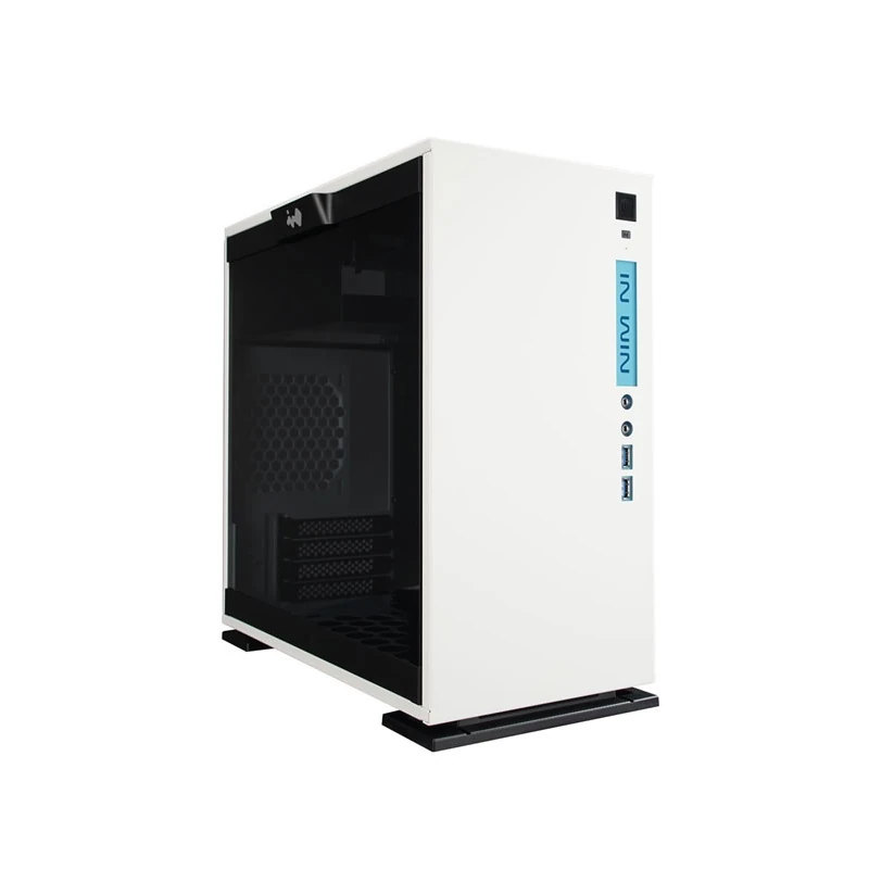 inwin-iw-301-white-front-angle A hero shot of the white InWin 301 Mini Tower PC Case on a clean background.