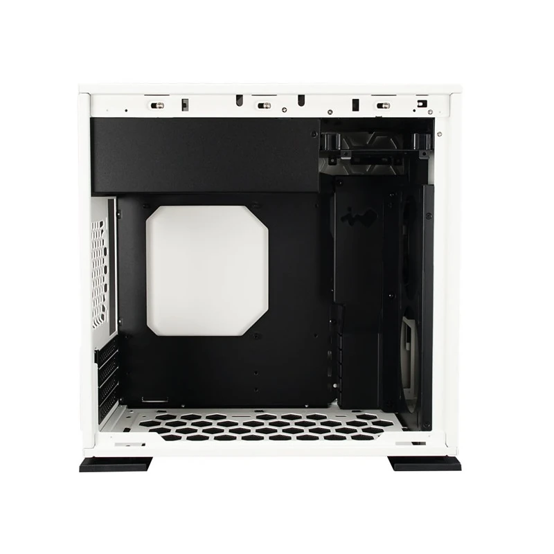 Direct side view of the InWin 301 PC case with the tool-less tempered glass panel removed.