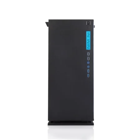 Direct front view of the InWin 303 PC case with its luminescent I/O panel.