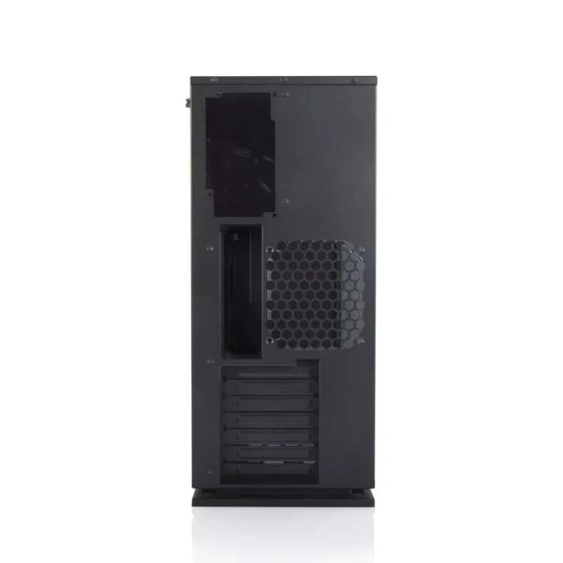 Direct rear view of the InWin 303 PC case showing its expansion slots and top-mounted PSU chamber.
