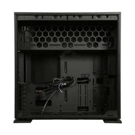 Direct side view of the InWin 303C RGB with the cable management panel removed, revealing the cable routing space.