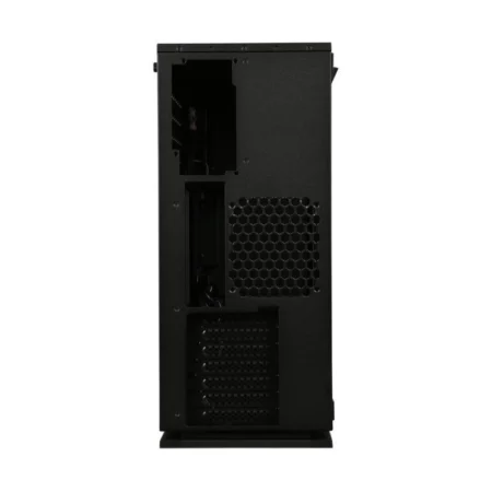 Direct rear view of the InWin 303C RGB PC case showing its expansion slots and separate PSU chamber.