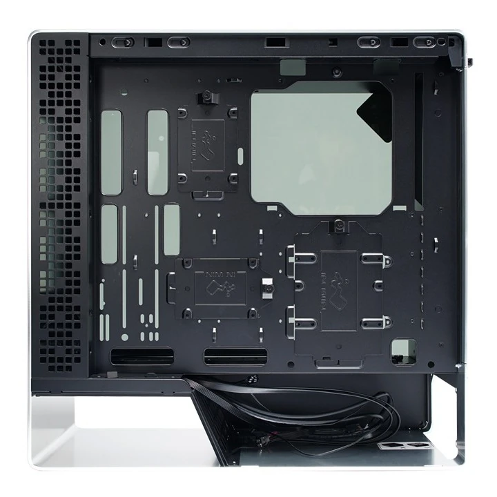 Direct side view of the InWin 905 OLED with the cable management panel removed, revealing the cable routing space.