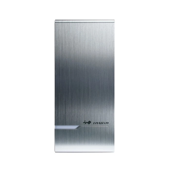 Direct front view of the InWin 905 OLED PC case showing its customizable OLED display.