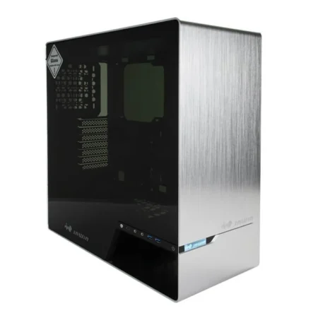 Another front angle view of the InWin 905 OLED in Silver, at a sharper angle.