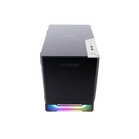 Direct front view of the InWin A1 Prime PC case, with a slight upward angle showing the top panel.
